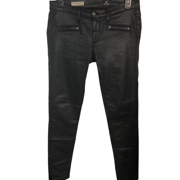 AG The Moto Legging Faux Leather Zipper Detail Women's 27R Black 8" Low Rise - Picture 3 of 10